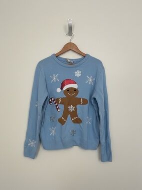 Dari light blue Holiday sequin gingerbread man snowflake sweater size XXL